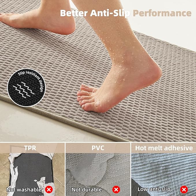 Bathroom Rugs Non Slip Washable, Super Absorbent Thin Bath Mat Small Quick Dry Low Pile Bathroom Rug, Beige 20"x30"