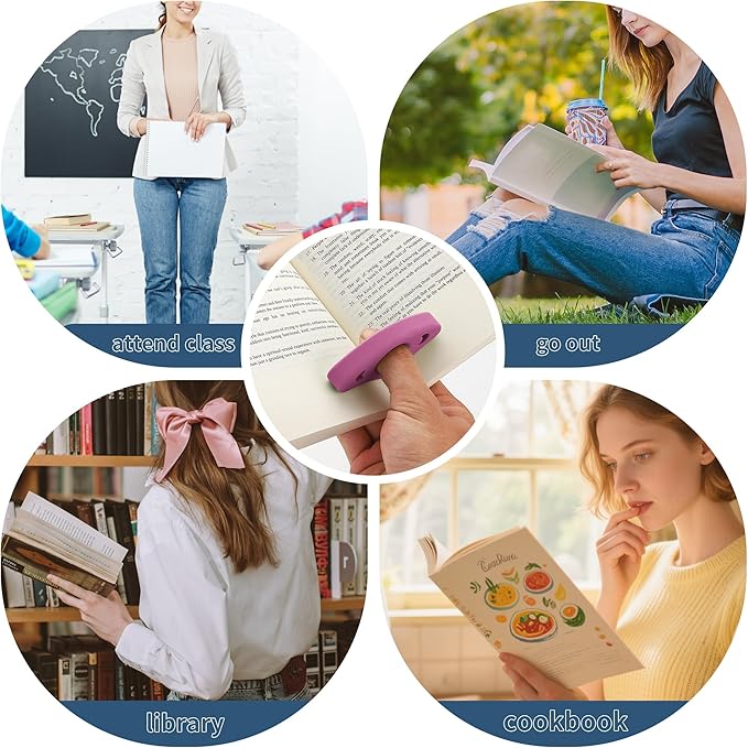 Book Page Holder, 2 Pack Breathable Silicone Thumb Page Holder for Reading, Ideal Book Reader Gifts and Reading Accessories (Medium Size, Purple)