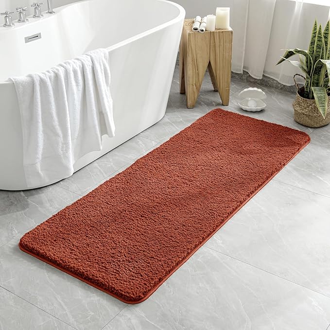 MIULEE Rust Extra Thick Non Slip Bathroom Rug Shaggy Soft Bath Mat Plush Microfiber Absorbent Water for Shower Tub Machine Washable (16x60 Inches)