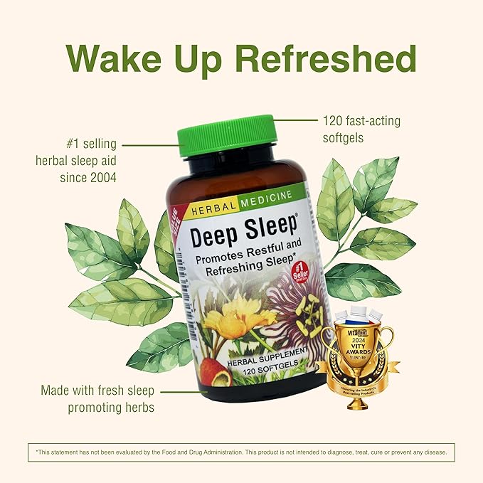 Herbs Etc. Deep Sleep Softgels - Herbal Sleep Support Supplement - Rest & Calming Support with Passionflower, Chamomile & Lemon Balm - 120 Softgels (120 Servings)