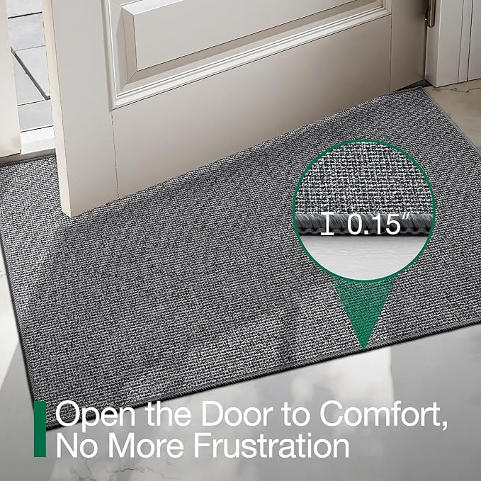 LUMI Indoor Door Mat 32"x48", Ultra Thin Low Profile Non-Slip Doormat for Home Entrance, Absorbent & Stain-Resistant Welcome Mats, Washable Entryway Mat for Front Door, Patio, Porch, Grey