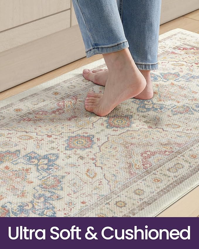 DEXI Kitchen Mats for Floor Cushioned, 17x59 Extra Large Wide Runner Rug Non Slip, Waterproof Soft Comfort Standing Padded Anti Fatigue Decorative, Light Beige