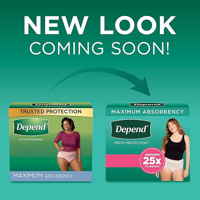 Depend FIT-Flex Incontinence Underwear for Women, Disposable, Maximum Absorbency, Medium, Blush, 18 Count (Pack of 2)