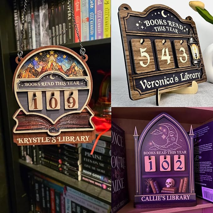 Personalized Books Read This Year Counter, Book Tracker Sign, Reading Tracking Wooden Frame, Book Lover Gift for Readers, Librarians, Writers, Bookish Decor for Home Library Bookshelf