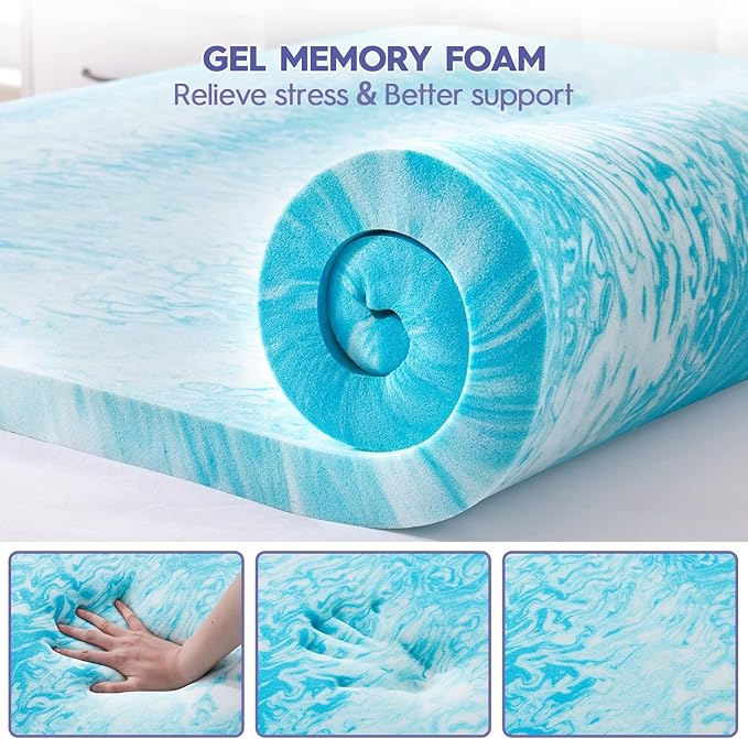 ABENE Twin Size Dual Layer 3 Inch Memory Foam Mattress Topper, 2 Inch Gel Memory Foam Plus 1 Inch Down Alternative Pillowtop Mattress Pad Cover, Thick Soft Bed Topper Support for Back Pain
