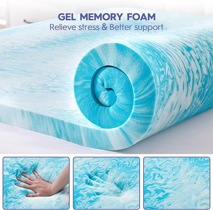 ABENE Twin XL Dual Layer 3 Inch Memory Foam Mattress Topper for College Dorm Room Essentials, 2 Inch Memory Foam Plus 1 Inch Soft Extra Long Pillowtop Mattress Pad Cover, Bed Topper for Back Pain