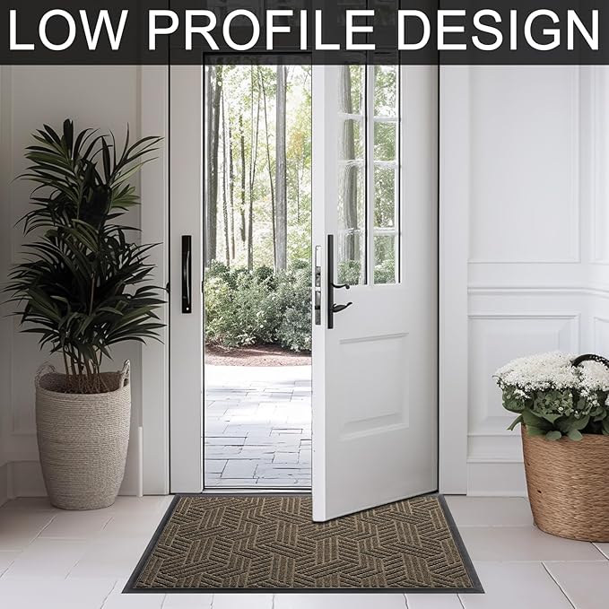 Front Door Mat 36"x24" Indoors Outdoors Welcome Mats, Waterproof Non-Slip Rubber Backing Heavy Duty Doormat Outside Entrance, Low Profile Entryway Rugs Floor Mat for Patio, Pattern B Brown