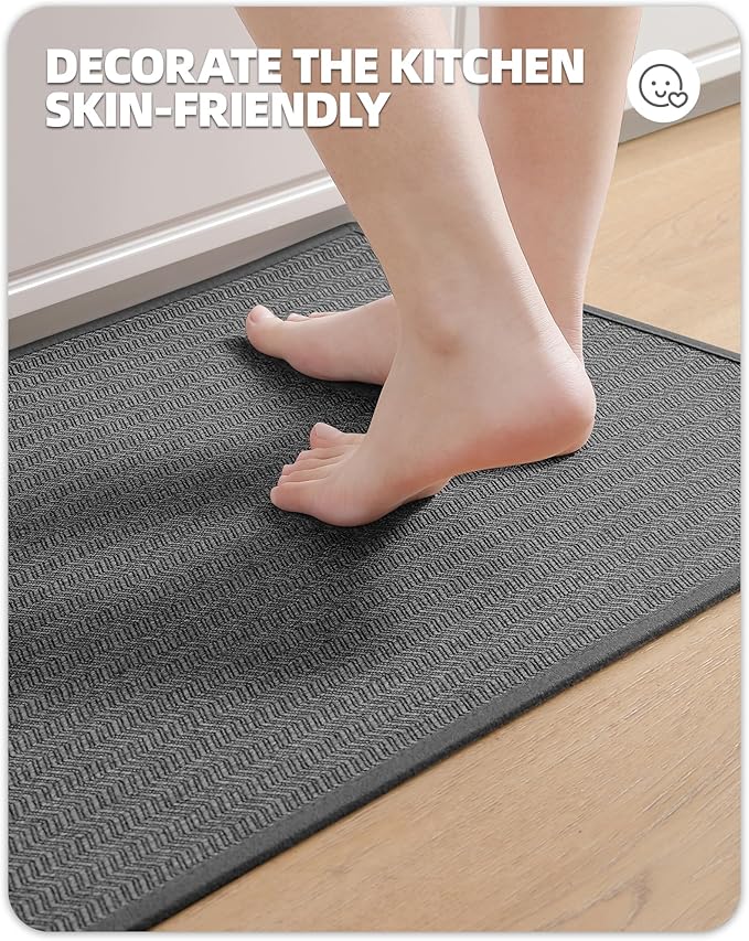 Color&Geometry Kitchen Rugs Set Kitchen Mats for Floor 2 Piece, 17"X29"+17"X59" Dark Grey Kitchen Rugs Non Slip Washable with Rubber Backing, Quick Dry Low Pile Kitchen Runner Rug Kitchen Sink Mat