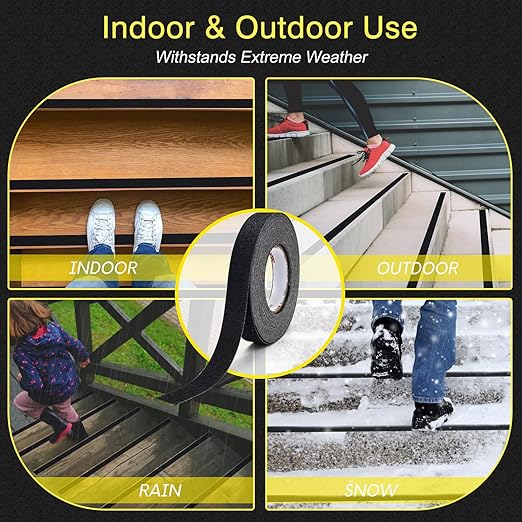 S&X Anti Slip Tape 1 Inch x 60 FT Roll, Black, Grit 60, Extended Length Non-Slip Skid Grip Tape for Outdoor Stair Treads, Wooden Steps & Exterior Grips – Waterproof, Long-Lasting Tread Strips