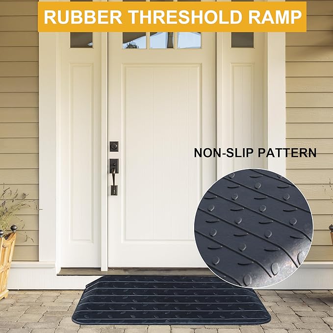 OrangeStar Rubber Threshold Ramp for Doorways, 3" Rise Non-Slip Wheelchair Ramp, 33000lbs Load Capacity, Rubber Curb Ramp for Wheelchair, Scooter