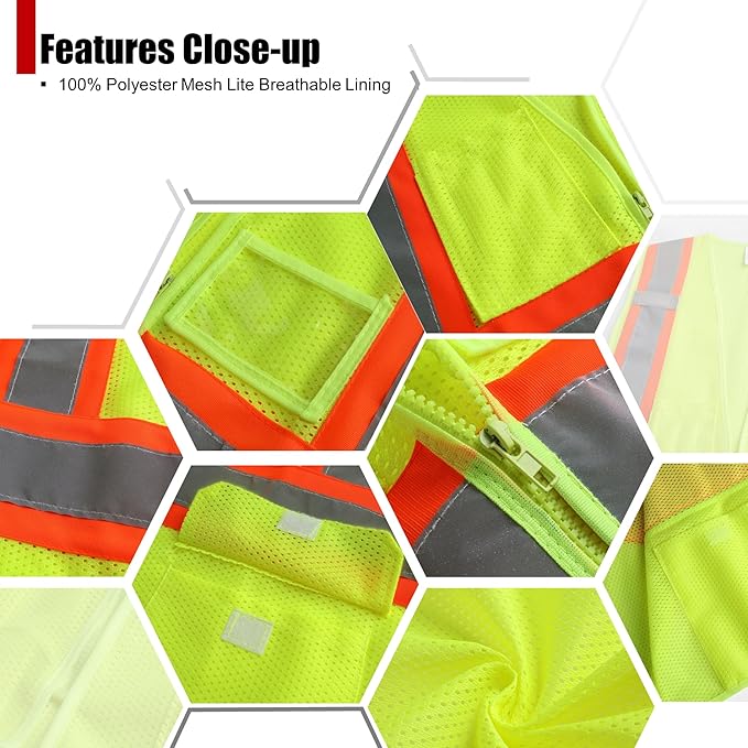 Reflective Safety Vest for Men Women Hi Vis Vest with Pockets High Visibility Vest Mesh Construction Vests Meets ANSI/ISEA Standards (Yellow-33, X-Large)