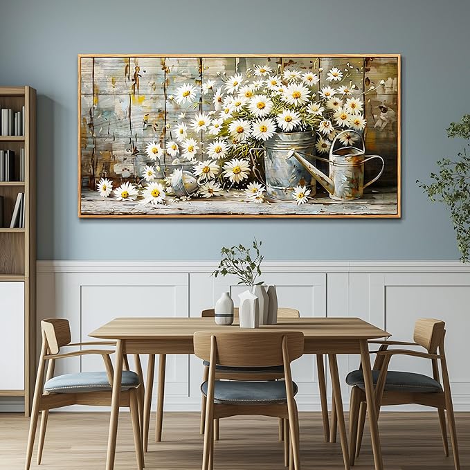 PHAOHUAXM Large Canvas Wall Art For Living Room Wall Decor Printing Artwork Retro White Flower Dining Room Bedroom Bathroom Kitchen Wall Painting Home Decoration Wood Frame Ready To Hang 20x40 In