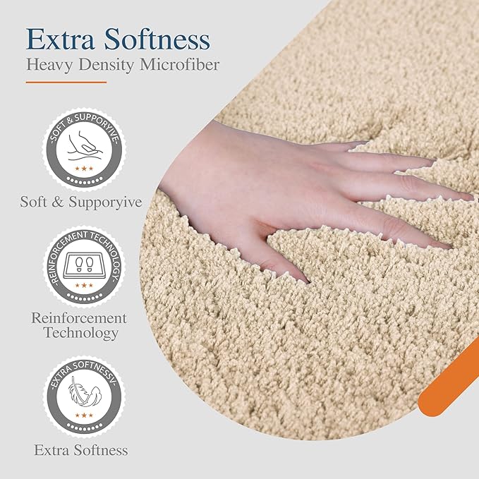 Walensee Bathroom Contour Rug (20x24, Beige) Non Slip Bath Mat Water Absorbent Soft Microfiber Shaggy Bathroom Mat Machine Washable Bath Rug U Shape Toilet Rug