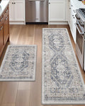 DEXI Kitchen Floor Mats Anti Fatigue, 17x29+17x59 Large Cushioned Runner Rug Waterproof, Standing Comfort Memory Foam Padded for Front Sink Laundry Office Set of 2, White