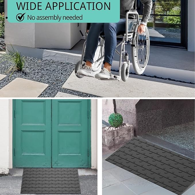 BESEA 2" inch Threshold Ramp Rubber Wheelchair Ramp, No-Slip Surface 3000 Lbs Load Capacity for Home Doorways Driveways Curb