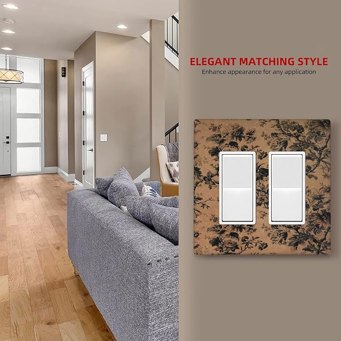 Decorative Outlet Covers Vintage Floral Botanical Brown Background 2 Gang Light Switch Cover Plate Double Rocker Wall Plate Gfci Switch Plate Covers for Bathroom Bedroom Decor