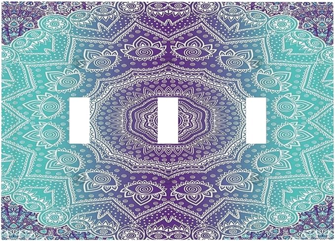Light Switch Cover Ombre Modern Mandala Floral Geometric 3 Gang Wall Plate Triple Light Switch Plate Toggle Decorative Outlet Covers Electrical Switchplate for Bathroom Bedroom Decor