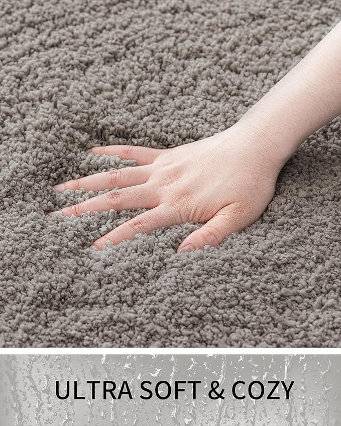 Bathroom Rugs 48x24, Ultra Thick Shaggy Soft Microfiber Absorbent Bath Rug, High Density Foam Latex Non Slip Backing, Machine Washable Bath Mats for Bathroom Floor & Sink, Grey