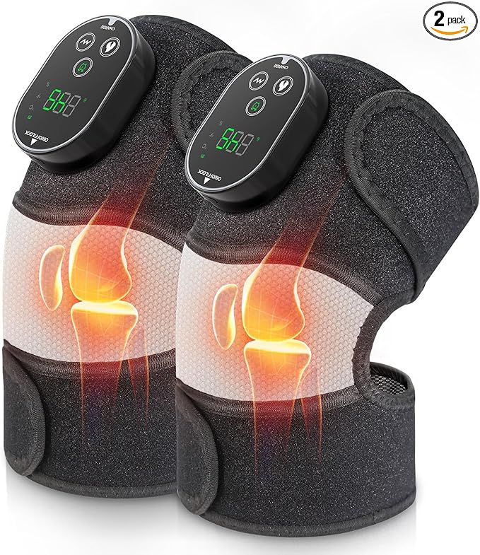 YUANBO Electric 3-in-1 Cordless Heated Massager with Heat for Knee Elbow Shoulder Wrap with 3 Vibration & Heating Modes (2 Pack)