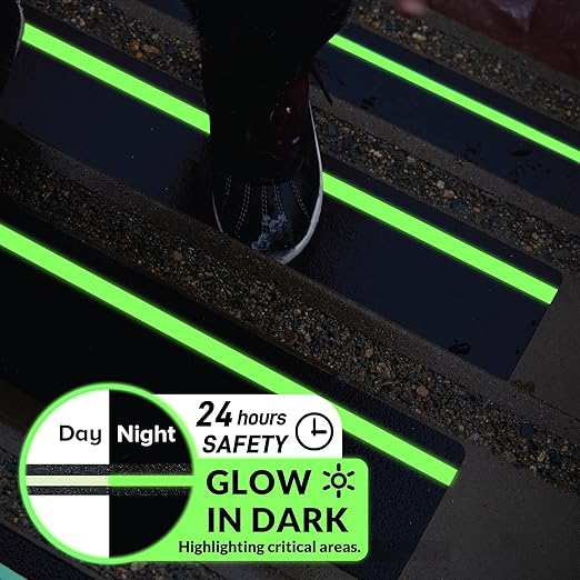 LifeGrip Anti Slip Traction Treads with Glow in Dark Stripe (5-Pack), 6" X 24", Best Grip Tape Grit Non Slip, Outdoor Non Skid Tape, High Traction Friction Abrasive Adhesive for Stairs Step