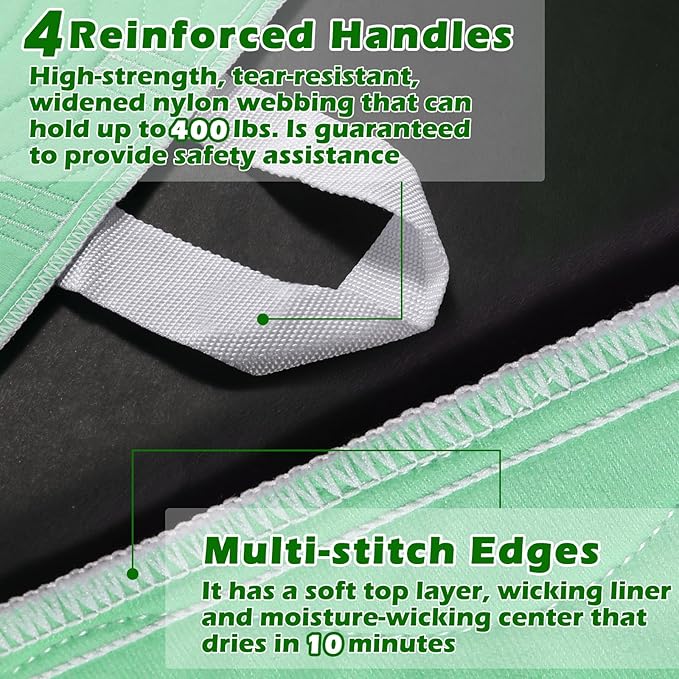 Positioning Bed Pad with Handles - Quick Drying Bed Pads with 8 Reinforced Handles, Washable Waterproof Reusable Pads for Elderly, Bedridden, Turning, Lifting, Transferring 34" × 36"