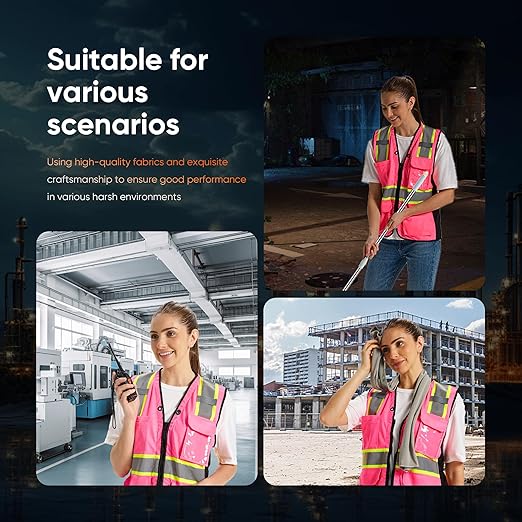 Hi Vis Safety Vest for Women,Working Drawstring waist Construction Vest with Pockets and Zipper,Womens Safety Vest,ANSI Type R Class2