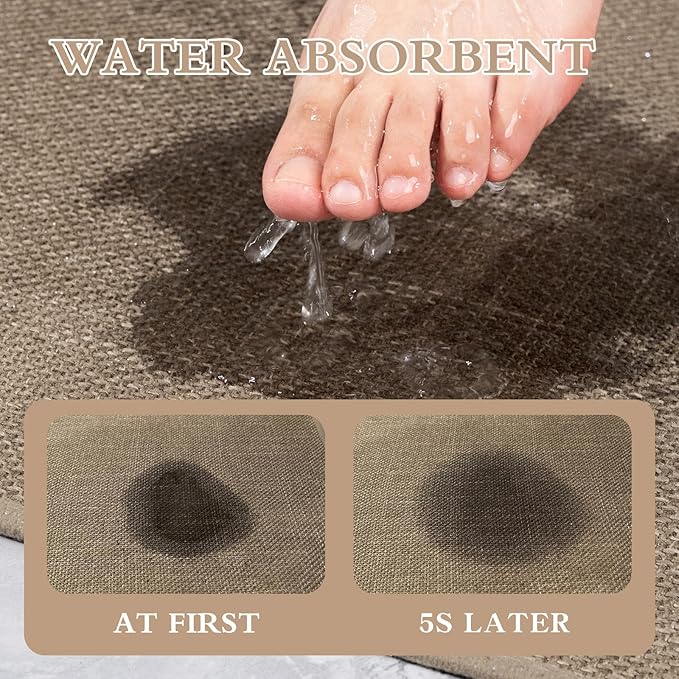 chakme Bathroom Rugs 47x17, Ultra Thin Non Slip Bath Mat Runner Quick Dry Absorbent Bath Mat for Bathroom Floor, (Dark Beige, 47"x17")