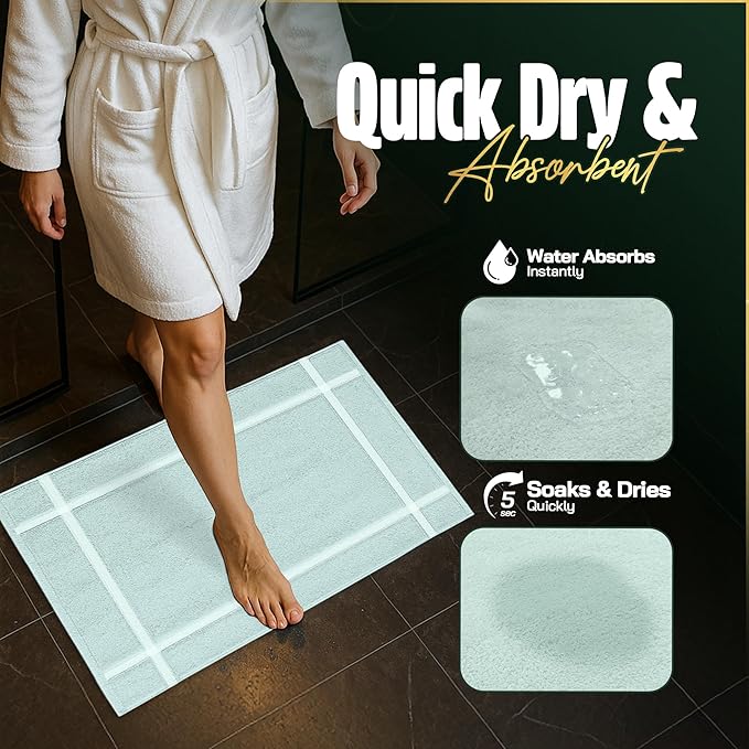 Pearl Linens Pack of 6 100% Cotton Bath Mat 18x25 inches, Soft & Absorbent Quick Dry Bathroom Mat Set, Not Bathroom Rugs, After Shower Mat, Bath Tub Mat, 687 GSM, Machine Washable, Mint Green