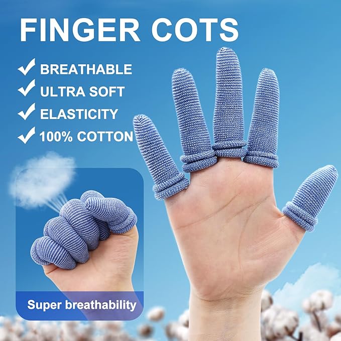 Dimora Finger Cots, Pack of 60 (Medium Size) Finger Protectors, Breathable Bandages for Wound Care, Stretchy Sleeves for Gardening, Fitness and Cargo Handling, Blue