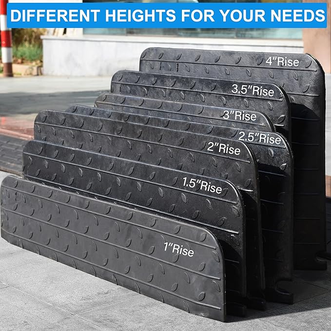OrangeStar 2-Pack 1" Rise Rubber Threshold Ramp for Doorways, Non-Slip Wheelchair Ramp, 33000lbs Load Capacity, Rubber Curb Ramp for Wheelchair, Scooter