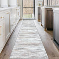 KOZYFLY Modern Abstract Runners for Hallways 2x10 Washable Rug Runner Non-Slip Soft Striped Kitchen Runner Rugs, Beige Print Carpet Runner for Entryway Bathroom Laundry Room Foyer