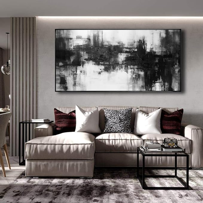 Abstract Wall Art Large Size Framed Home Artwork Decor Black and White Modern Minimalist Canvas Painting Living Room Decor for Bedroom Office Wall Decor 29"x58"