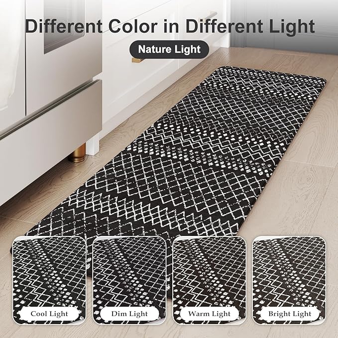 KIMODE Kitchen Mats Cushioned Anti Fatigue, Black Farmhouse Kitchen Rugs Sets of 2, Padded Kitchen Floor Mats, Non Slip Standing Mats for Sink Laundry Office Desk 17"x59"+17"x29"