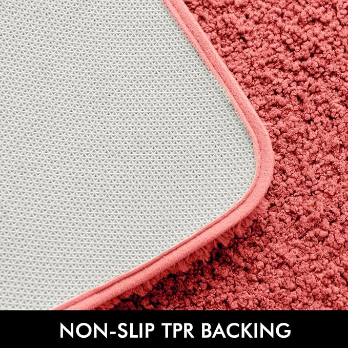 MIULEE Extra Thick Non Slip Bathroom Rug Shaggy Soft Bath Mat Plush Microfiber Absorbent Water for Shower Tub Machine Washable (Coral, 20x30 Inches)