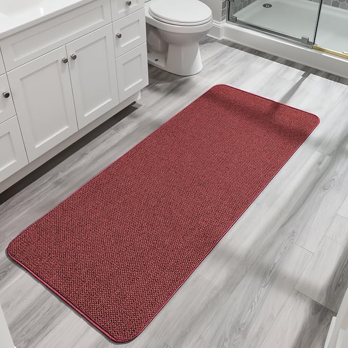 Christmas Bath Mat,Ultra Thin Bathroom Runner Rugs,Large Bath Mats for Bathroom,Quick Dry,Non-Slip,Machine Washable,Low Pile,Bath Rug,Shower Outside,Sink,Home Decor Accessories.Red,（21x47inch）