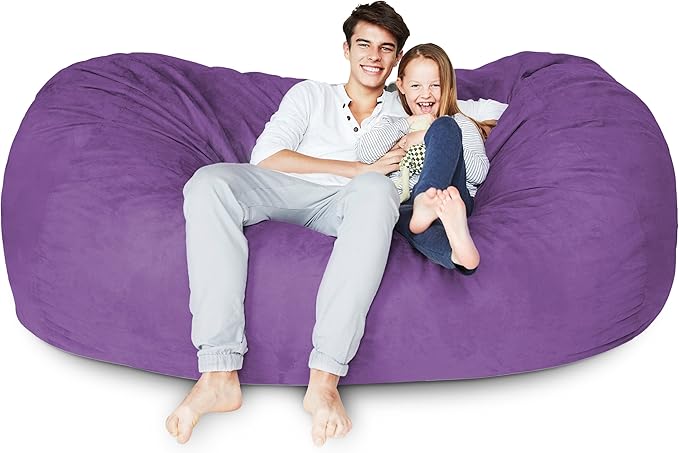 Lumaland Luxurious Giant 7ft Bean Bag Chair with Microsuede Cover - Ultra Soft, Foam Filling, Washable XXL Bean Bag Sofa for Kids, Teenagers, Adults - Sack Chair for Dorm, Family Room - Purple