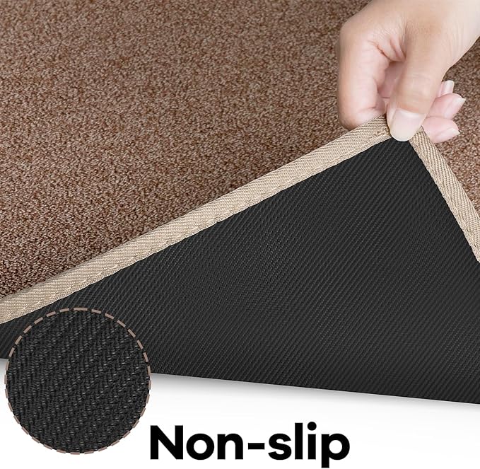 Runner Rug with Non Slip Rubber Backing, Washable Soft Floor Carpet for Kitchen, Hallway, Entryway Indoor, Bedroom, Laundry, Low Pile Area Rugs, Solid color with Pointillism style, 2*10 ft BROWN