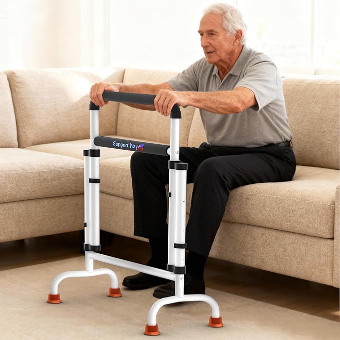 Stand Assist for Chair & Couch – Reinforced Dual-Tube Design, Height Adjustable Mobility Aid for Seniors, Lightweight Metal Frame with 600lb Capacity,White