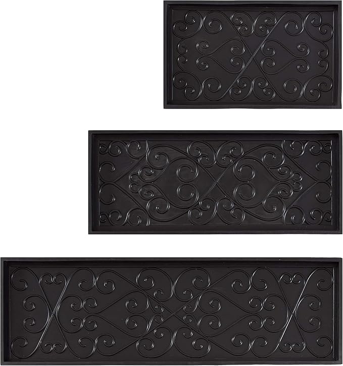Anji Mountain AMB0BT4F-018 Black Rubber Boot/Shoe Tray with Coir, Fits 4 Pair (46.5" Wide), Rectangle Embossed Insert