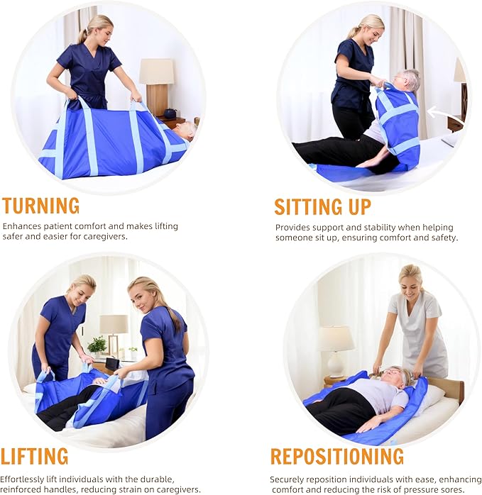 Upgraded 3-Layer Comfort Positioning Bed Pad with Handles Washable Waterproof Transfer Board for Turning Moving Patient Inconvenience Care Transfer Sheet, 48" x 40", Large, Midnight Black