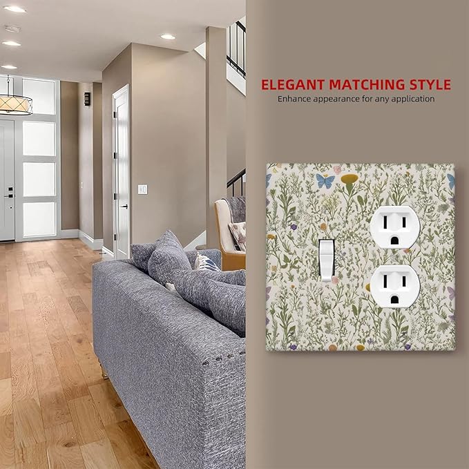 Floral Vintage Garden Plants Herbs Flower Botanical Outlet Covers 1 Toggle/1 Duplex Light Switch Covers Decorative Mustard Green 2 Gang Combin Gfci Wall Plate Electrical Receptacle Switchplate