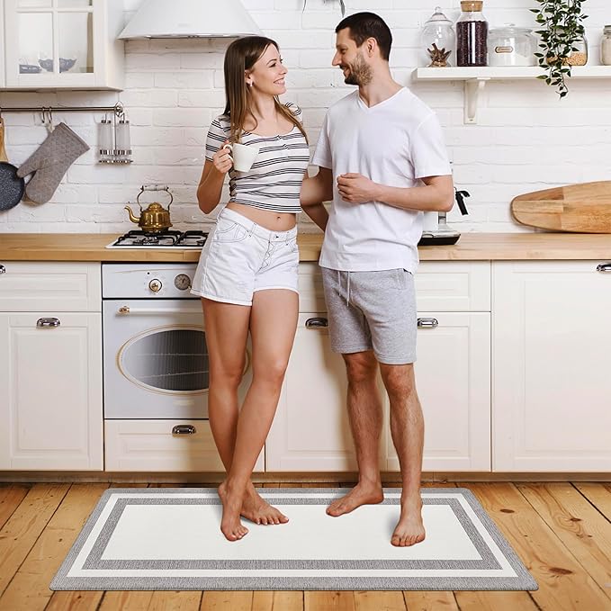 White Kitchen Mat Cushioned Anti-Fatigue Non-Skid Waterproof Rugs Ergonomic Comfort Standing Mat for Kitchen, Floor, Office, Sink, Laundry 17.3"x47.2"