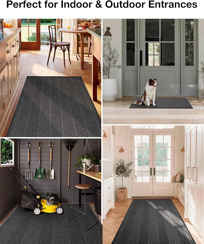 3′ x 6′ Heavy Duty Front Door Mat Indoor Outdoor Entrance, Easy Clean Non-Slip All Weather Commercial Floor Mat for Entryway, No Curling Waterproof Vinyl Welcome Mat (36" x 72", Charcoal Grey)