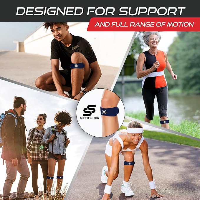 Sleeve Stars Swedish Brand Patellar Tendon Support Strap for Women & Men Effective Osgood Schlatter Knee Brace Youth & Kids Knee Brace with 3 Adjustable Length fits 12"-24" (Single/Navy Blue/Adult)