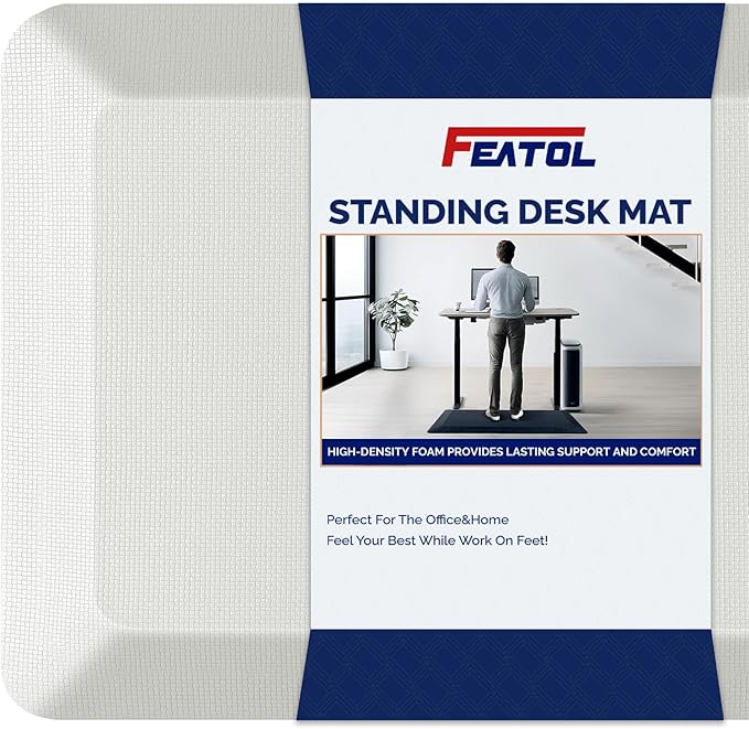 FEATOL Anti Fatigue Mats for Standing, 9/10 Extra Thick Ergonomic Standing Desk Mat, Comfort & Durable Memory Foam Standing Mat at Home,Office All Day (20" x 59", White, 1PC)