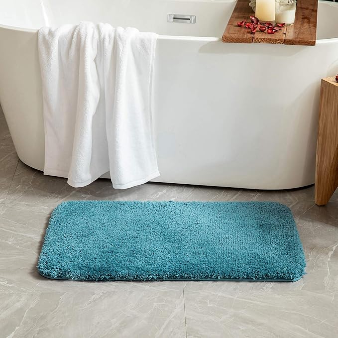 MIULEE Teal Bathroom Rugs Non Slip Bath Mat 24'' x 44'' Shaggy Soft Bath Rug Plush Microfiber Absorbent Water for Shower Tub Machine Washable (Teal, 24x44 Inches)