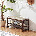 Shoe Rack Bench,2 Tier Wooden Entryway Bench with Shoe Storage, Shoe Rack with Cushion for Living Room, Hallway(Pu Beige, 31.5")