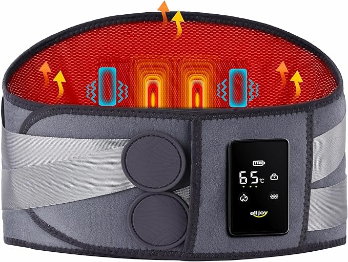ALLJOY 67" Cordless Heating Pad for Back Pain Relief FSA Eligible HSA, Christmas Gifts for Women Men Mom Dad, Portable Lower Back Massager with 3 Heat 5 Vibration, Wireless Heating Pad for Cramps