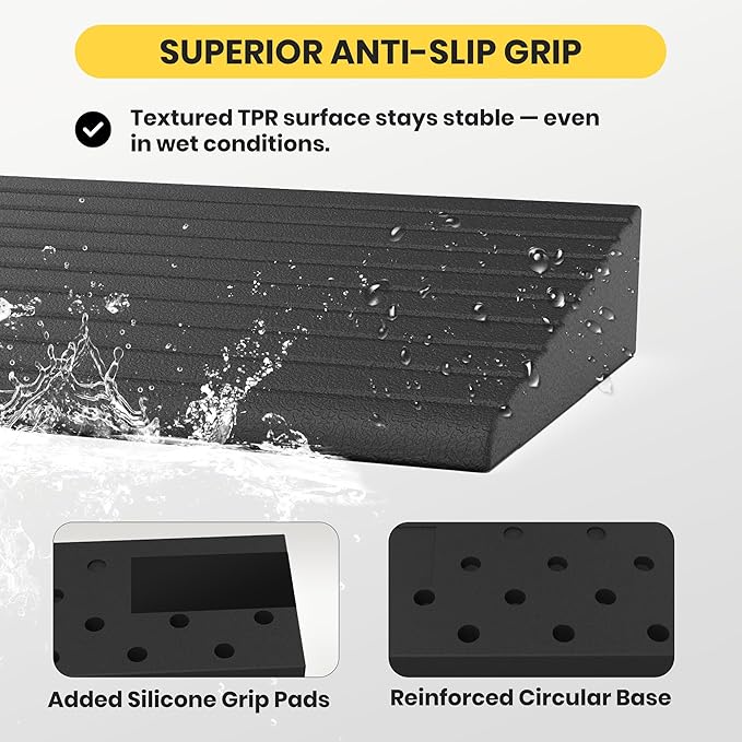 1" H Rubber Threshold Ramps for Doorways, 2 PCS Modular Wheelchair Ramp, Door Threshold Ramp, Access Ramps for Wheelchairs, Walkers, Strollers, Sweepers, Bathrooms, Entryways, 2000LBS Capacity