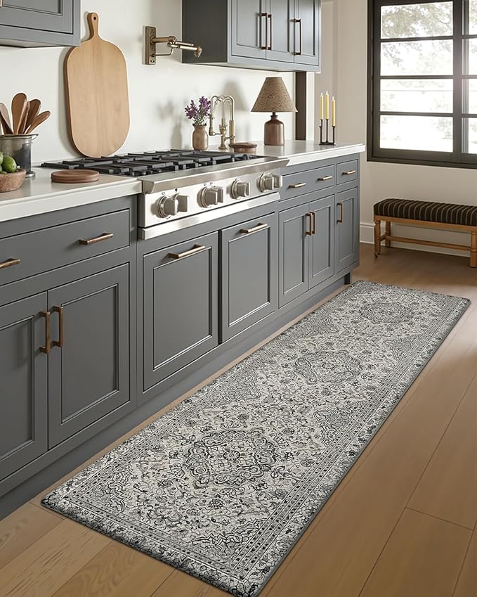 DEXI Kitchen Mats for Floor Cushioned, 23x86 Extra Large Long Runner Rug Non Slip, Waterproof Soft Comfort Standing Padded Anti Fatigue Decorative, Brown Grey